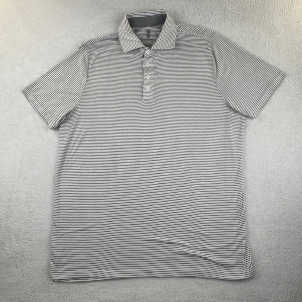 Cariloha Polo Shirt Mens L Grey Striped Short Sleeve Bamboo Blend Golf Top